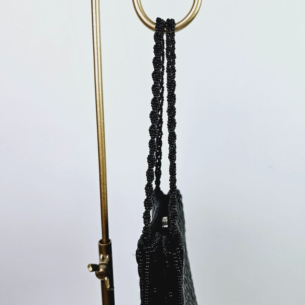 Vintage La Regale Mini Black Square Flat Button Sequin Handbag Evening Bag - Picture 5 of 8